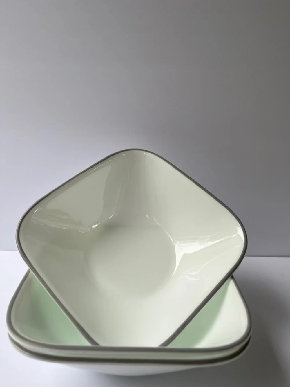 Corelle 5 Square White Soup Cereal Bowls - Made in USA 3 gray 2 green rim